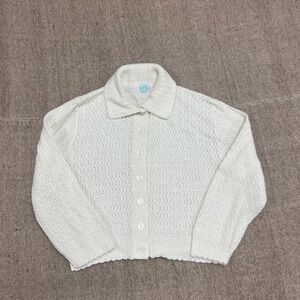 Vintage 1960s Sweater Women's Small White Button Up Collared